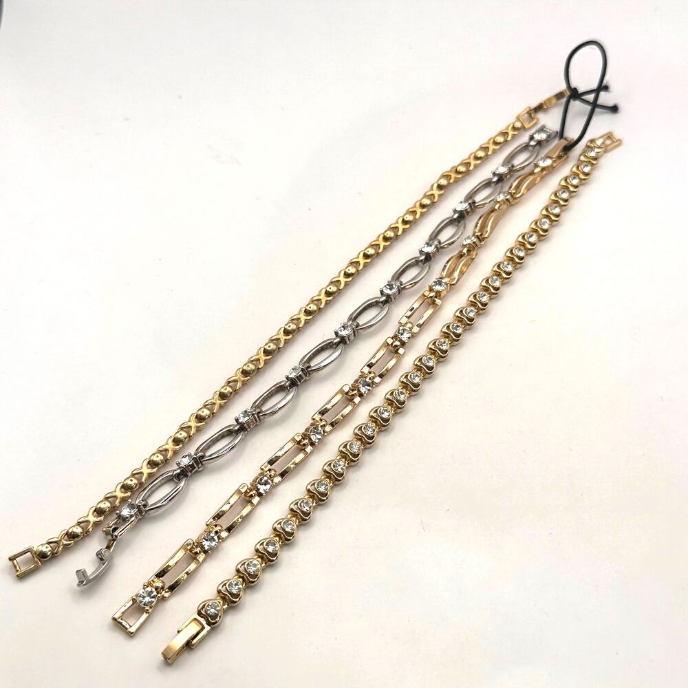 Tennis Bracelet Lot of 4 Costume Jewelry Casual Stack Classic Traditional Gold